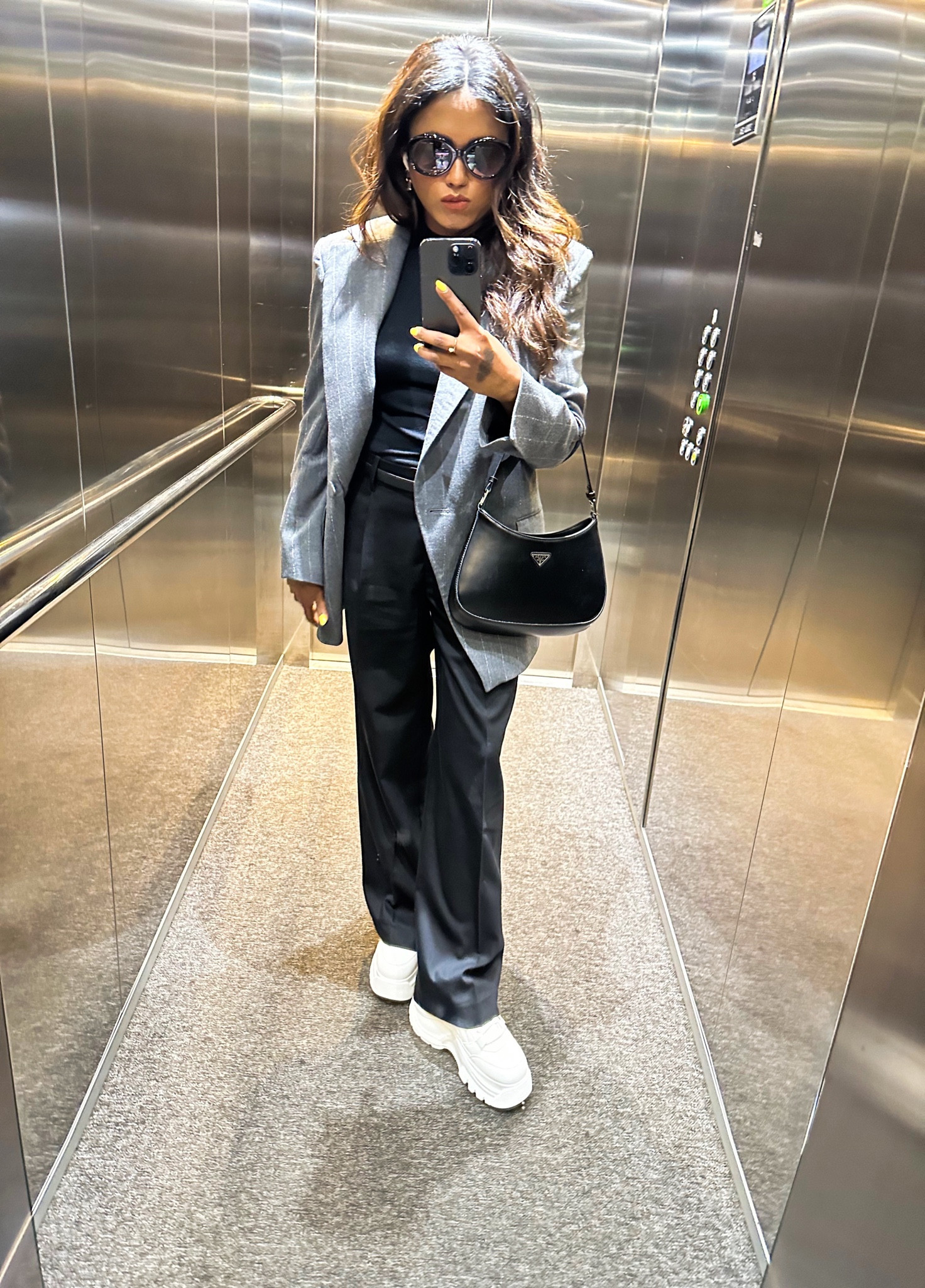 Summer outfit inspo, office outfit ideas, blazer, grey blazer, oversized blazer, tailored trousers, wide leg black trousers, platform trainers, white trainer, black tank top, women’s basics, black handbag, prada, the Frankie shop, H&M, naked wolf, cos 

#LTKfit #LTKSeasonal #LTKeurope