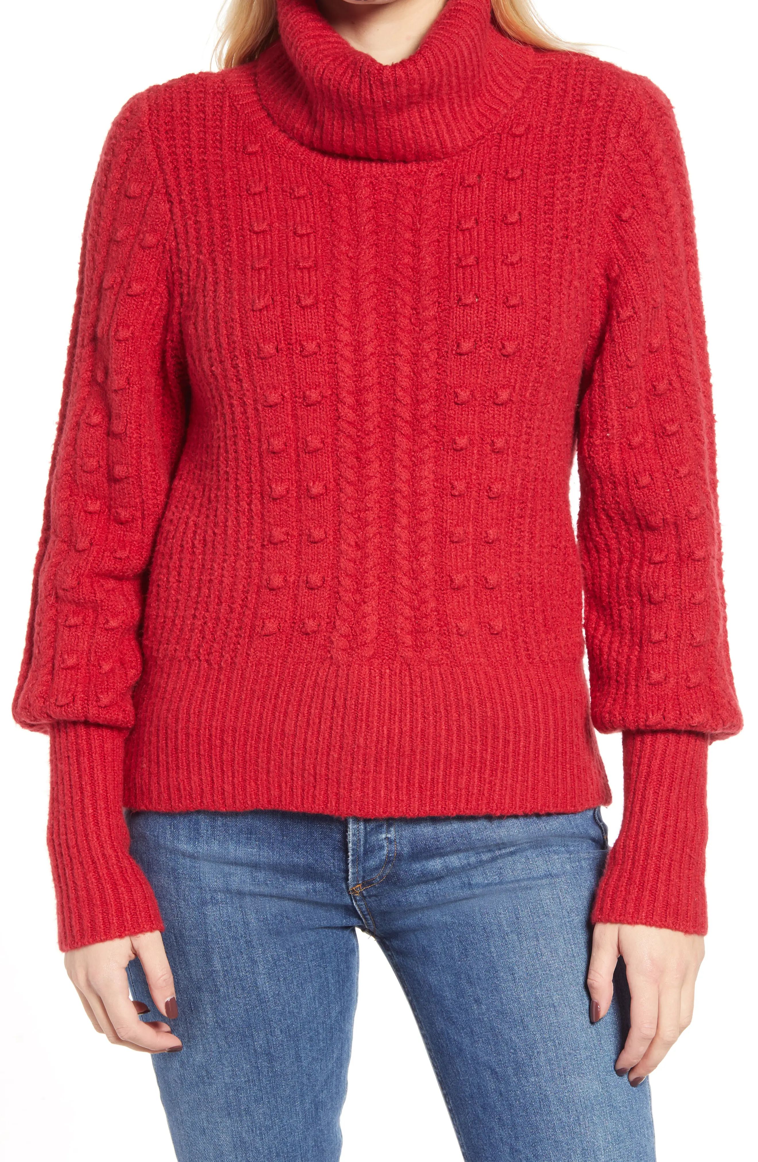 Women's Rachel Parcell Cable & Bobble Turtleneck Sweater, Size X-Small - Red (Nordstrom Exclusive) | Nordstrom