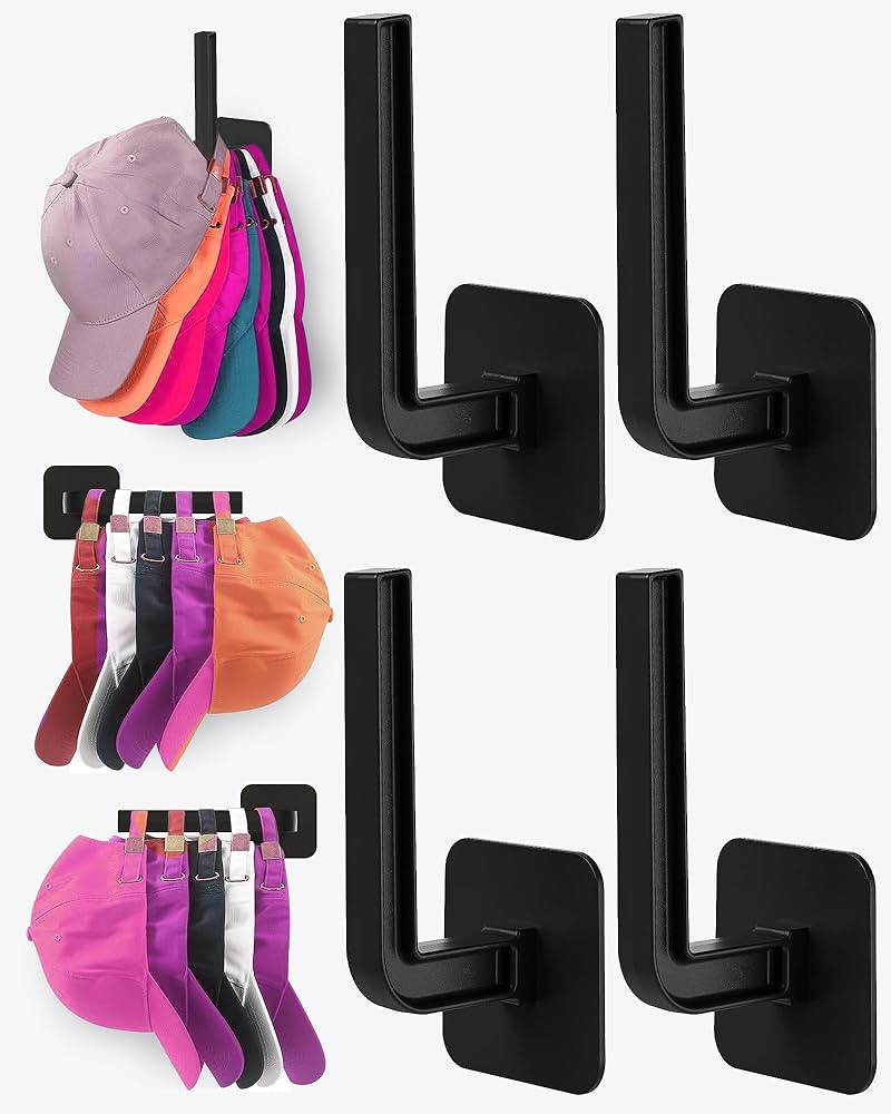 Hat Rack for Hat Storage (4-Pack), Multi-Purpose Hat Organizer, Strong Adhesive Hat Hooks for Wal... | Amazon (US)