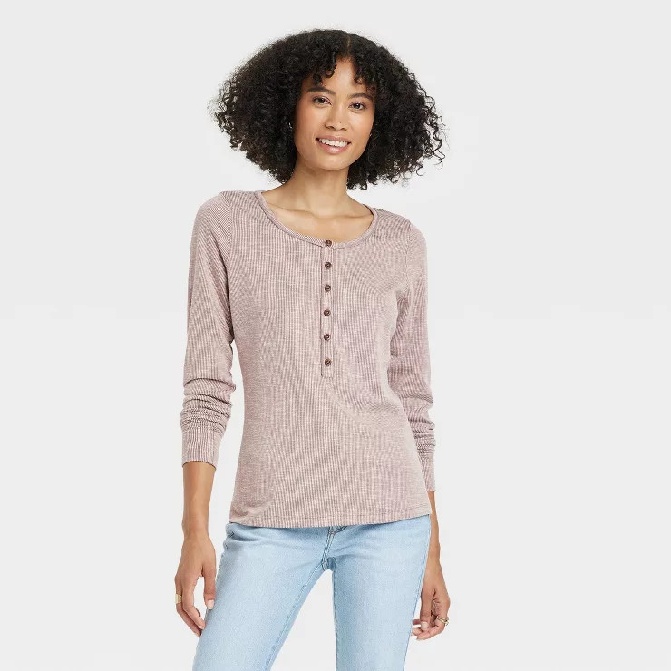 Women's Long Sleeve Henley Neck Shirt - Universal Thread™ | Target