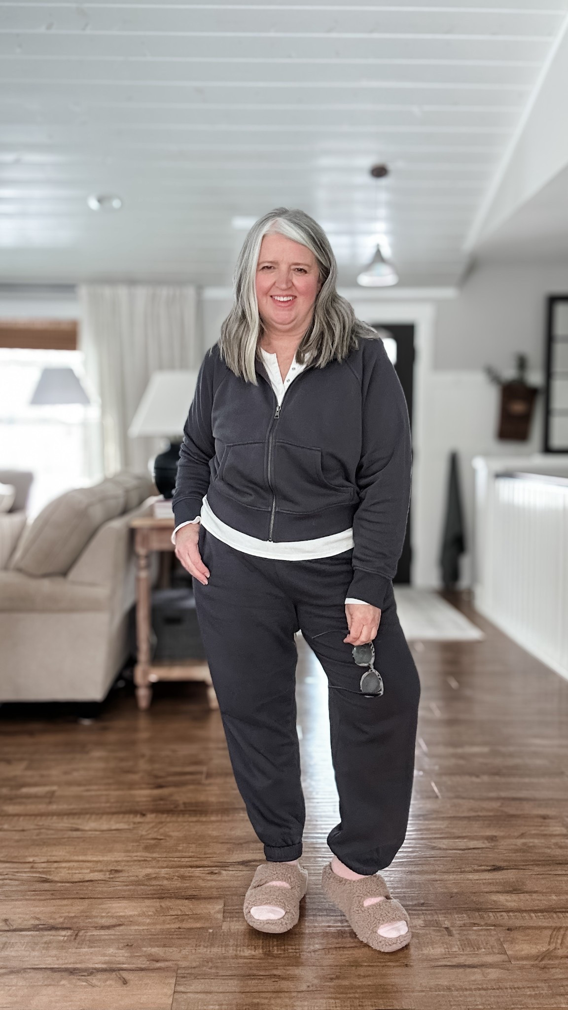 COZY SNOW DAY VIBES! This fleece set is perfect for snuggling in at home. The pants will stretch with wear and looked tight at first  
Joggers & jacket XL 

Measurements for size reference:
5’5” || Bust 46” || Waist 40” || Hip 51” 

Plus-size over 50 

#LTKMidsize #LTKOver40 #LTKPlusSize