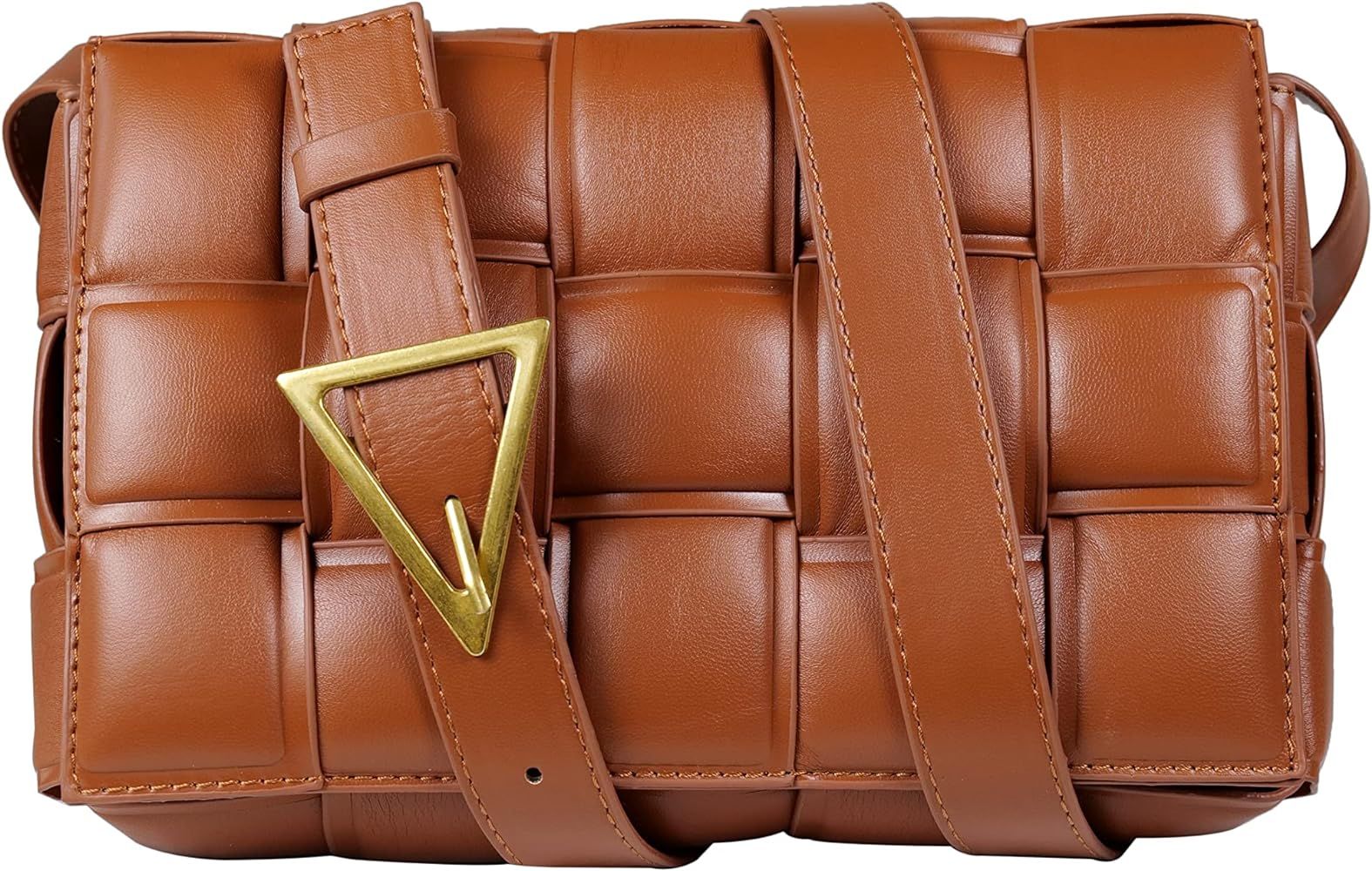 Woven Padded Cassette- Crossbody Handbag Purse for Women, Small Shoulder Bag With Chain (Khaki/Co... | Amazon (US)