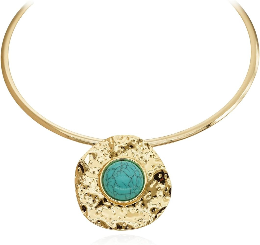 Chunky Gold-plated Collar Necklace for Women - African Boho Statement Choker with Hammered Disc a... | Amazon (US)