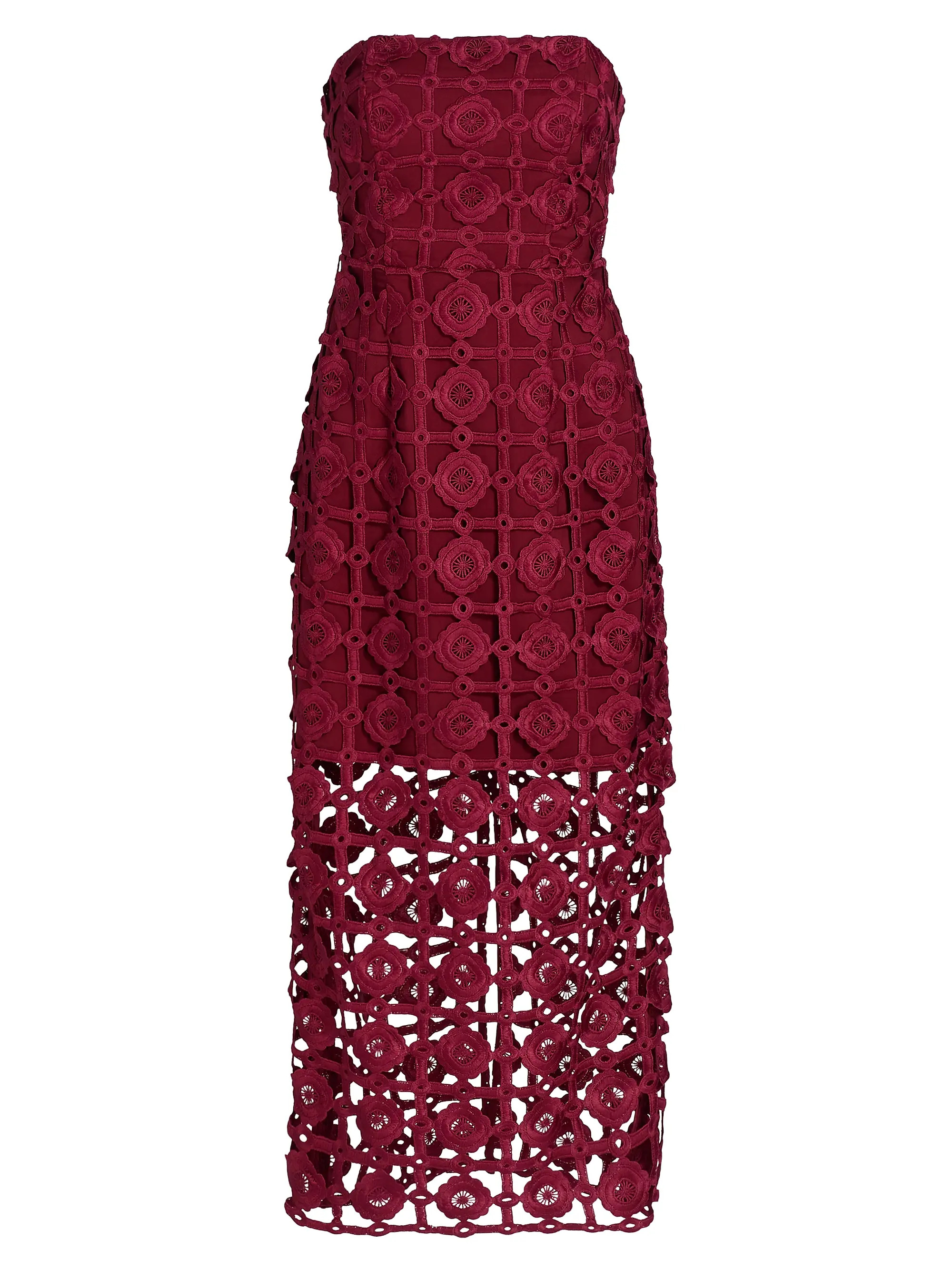 Milly Kait Tile Lace Strapless Midi-Dress | Saks Fifth Avenue | Saks Fifth Avenue