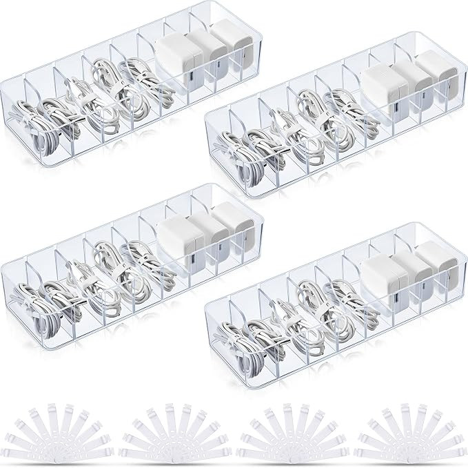 Tatuo 4 Pcs Cable Organizer with 40 Wire Ties, Plastic Cord Storage Charger Box Electronics Organ... | Amazon (US)