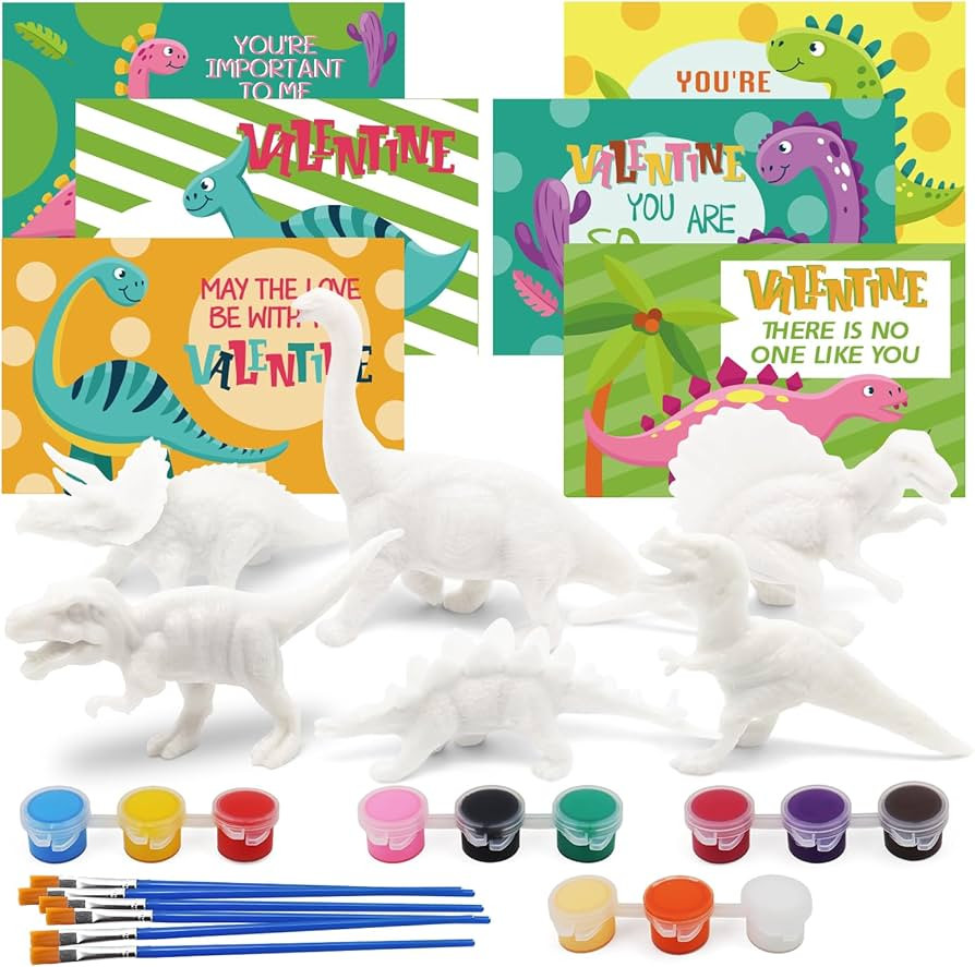 24PCS Valentines Day Cards for Kids with Dinosaur Painting Kit for Kids, Valentines Greeting Card... | Amazon (US)