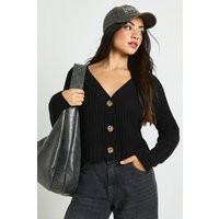 boohoo Women's Chunky Knit Cropped Cardigan in Black | Size: Large | Knitted | boohoo (US & Canada)