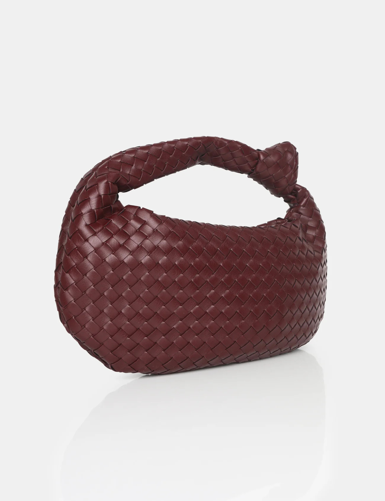The Blame Burgundy Woven PU Knot Detail Mini Grab Bag | Public Desire