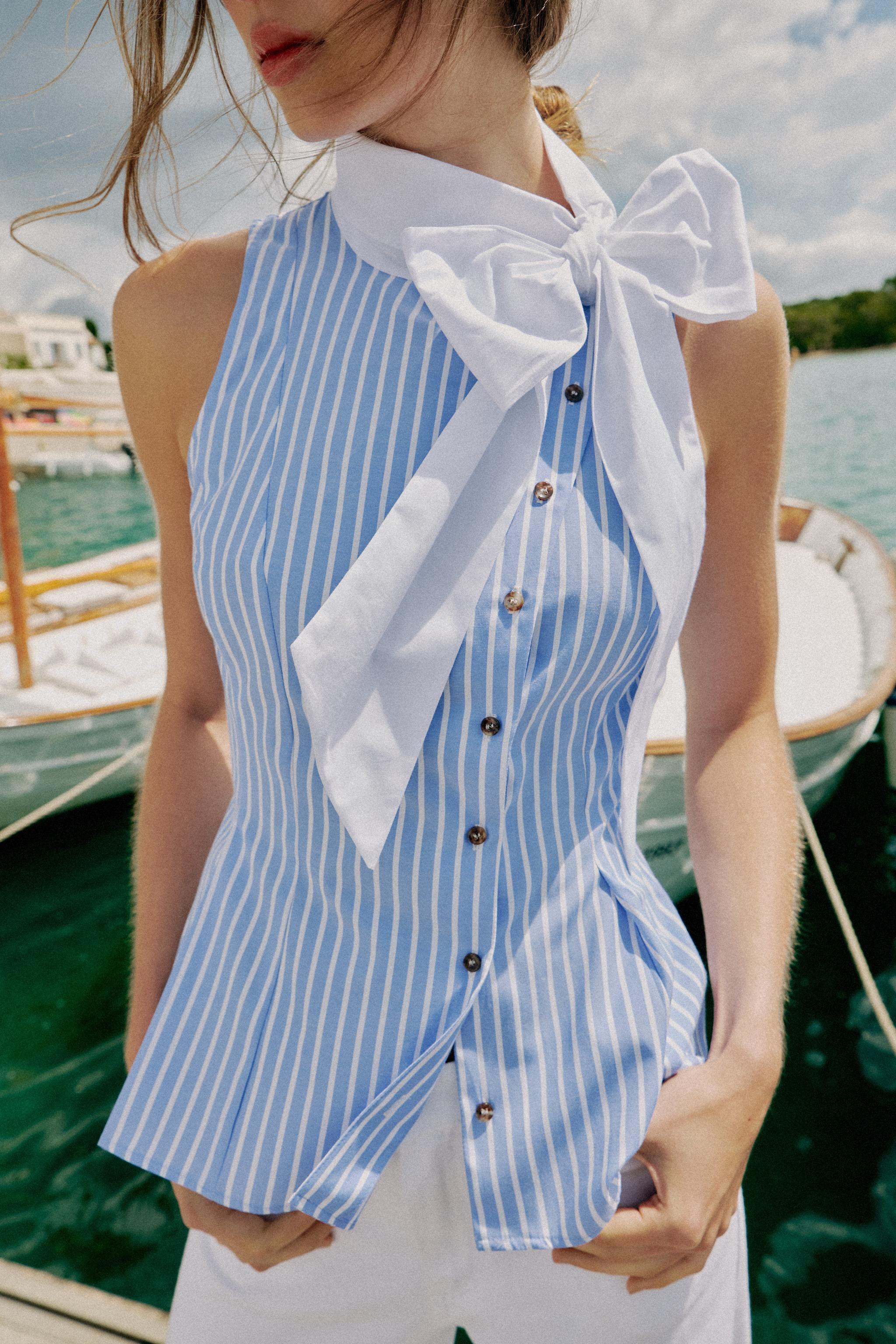STRIPED SHIRT WITH TIE AND SLEEVELESS | Zara UK