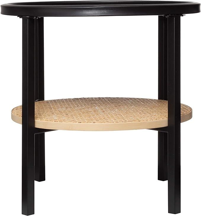 Bloomingville 17.75" Round Metal Accent Tray-Style Top & Handwoven Bamboo Shelf Table, Black | Amazon (US)