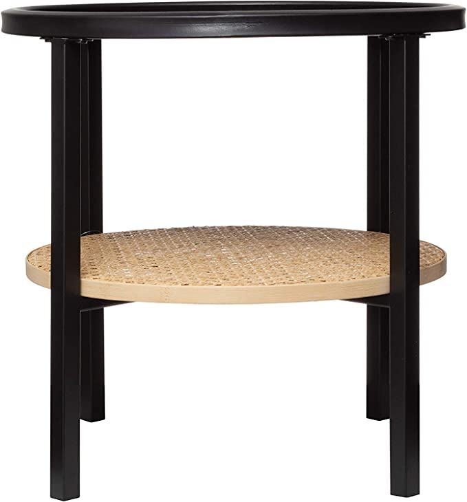 Bloomingville Boho Round Metal Accent Table with Tray Style Top and Handwoven Bamboo Storage Shel... | Amazon (US)