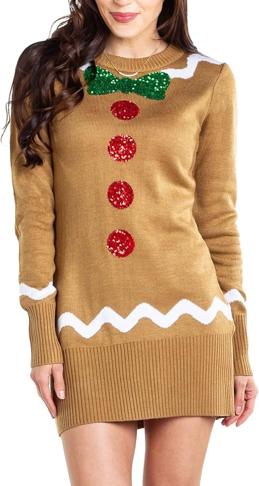 Tipsy Elves Women's Christmas Gingerbread Sweater Dress Size 1X | Amazon (US)