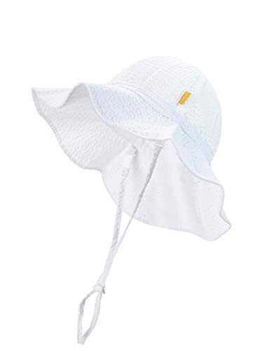 DASMINI Baby & Toddler Wide Brim Sun Hats UPF 50+ Sun Protection Bucket Cap Cute Adjustable Hat (wht Seersucker, 0-6M) | Amazon (US)