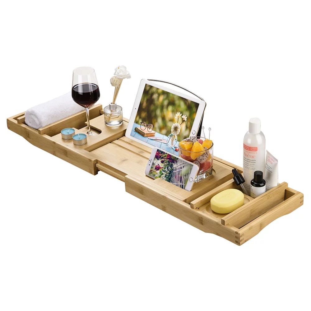 Yescom Wood Bamboo Bathtub Caddy Tray Serving Organizer Over Tub Rack Phone Tablet Holder 2 Side ... | Walmart (US)