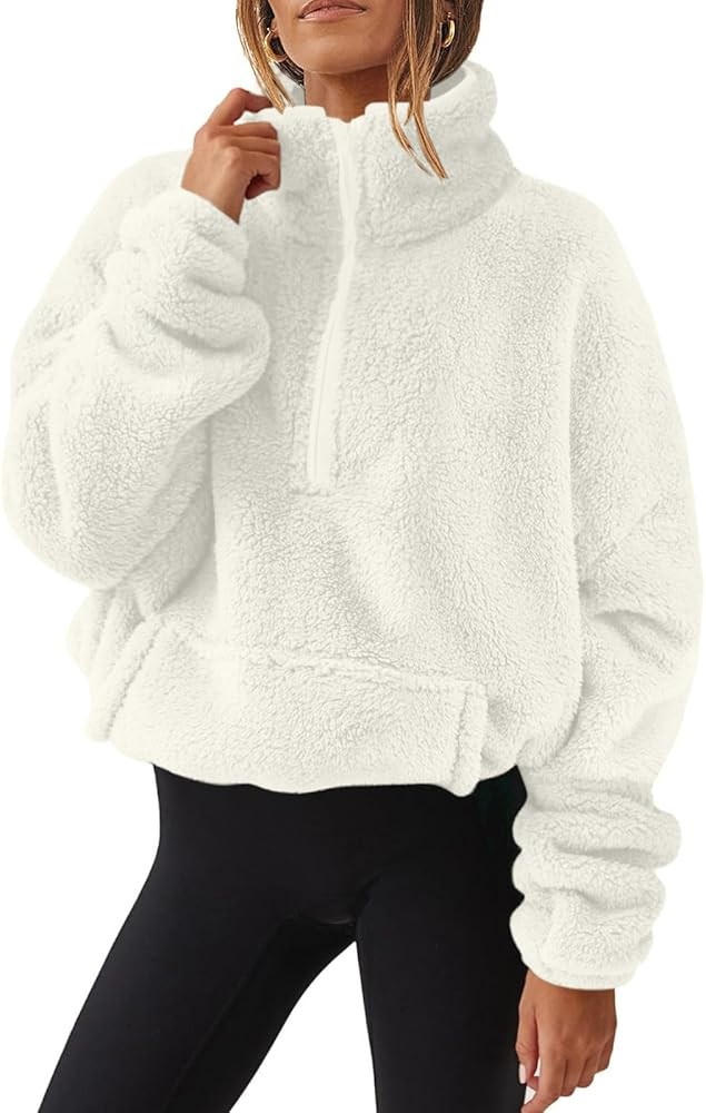 Women Half Zip Sherpa Fleece Pullover Cozy Soft Fall Winter Sweatshirt Stand Collared Baggy 2025 ... | Amazon (CA)