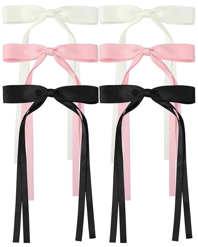 AWAYTR Silky Satin Hair Bow Clip, 3 Pack - Pink, Beige, Black (Long tail, Hair Accessory, Hair Se... | Amazon (US)