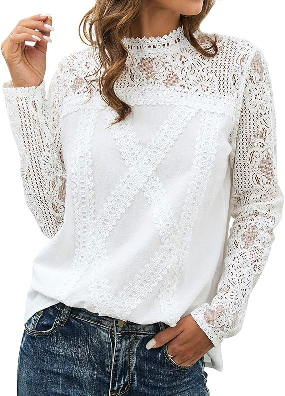 ZXZY Women Cute Lace Blouse Top Short Sleeve Lace Hollow Out Turtle Neck T Shirt | Amazon (US)