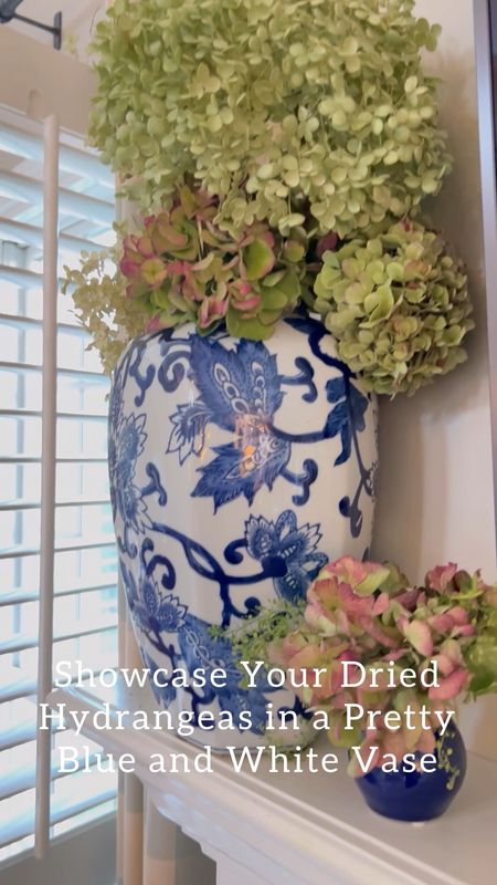 Add Chinoiserie style to your mantle with a blue and white ginger jar full of hydrangea blooms. Blue and White decor, vase, faux hydrangeas

#LTKSeasonal #LTKhome #LTKunder50