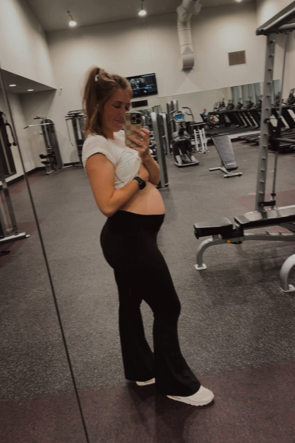 Comfy maternity pants under belly! So hard to find good ones, and these are IT. I sized up to a L as my thighs have grown with my belly, I’m going to also order a M long next for extra length and to stay on my waste for more active wear vs lounge! 

#LTKBump #LTKActive #LTKBaby