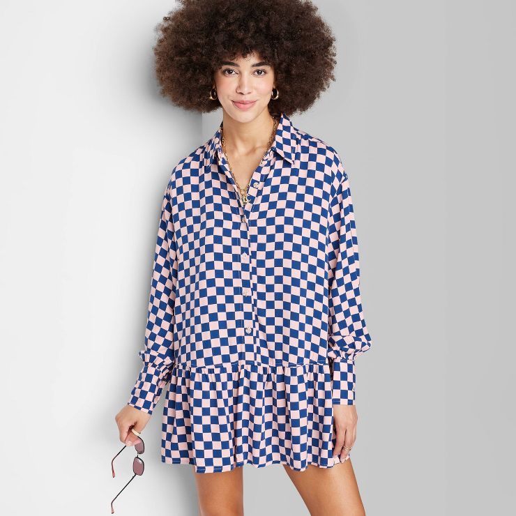 Women's Ascot + Hart Long Sleeve Graphic Peplum Dress - Checkered | Target