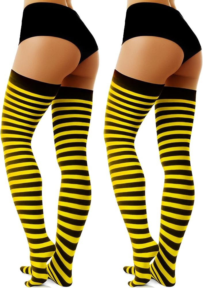 SATINIOR 2 Pairs Women's Long Striped Socks Thigh Knee High Striped Stockings for Women Christmas... | Amazon (US)