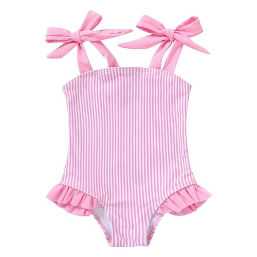 YOUNGER TREE Toddler Swimsuit Girl Color Block Stripe One-Piece Swimwear Baby Girl Bathing Suits （Pink-Stripe, 18-24 Months） | Amazon (US)