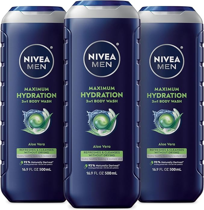 Nivea Men Maximum Hydration Body Wash for Dry Skin, Aloe Vera Enriched, 3-in-1 Moisturizing Body ... | Amazon (US)