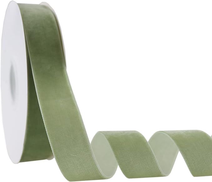 Sage Green Velvet Ribbon 1 Inch Single Face Velvet Ribbon for Gift Wrapping, Hair Bows, Choker, W... | Amazon (US)