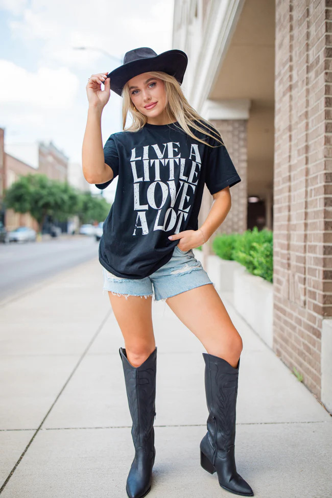 Live A Little Love Alot Black Oversized Graphic Tee | Pink Lily