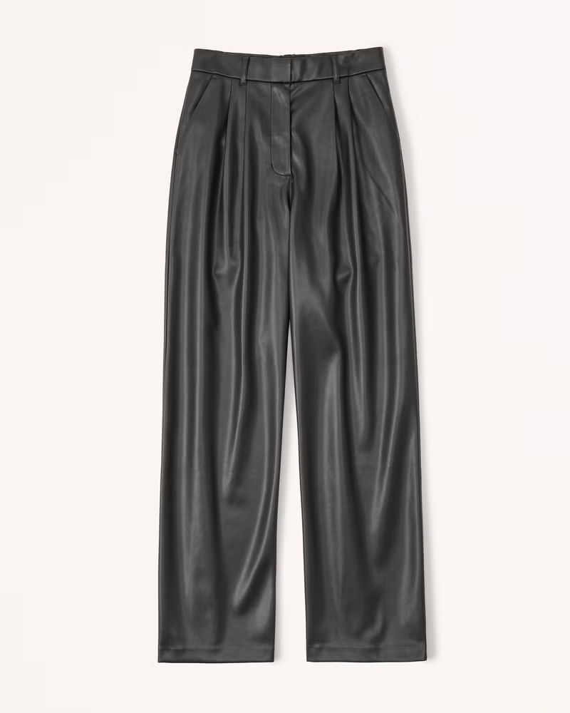 Abercrombie & Fitch Women's Tailored Vegan Leather Wide Leg Pant in Black - Size XXLST | Abercrombie & Fitch (US)