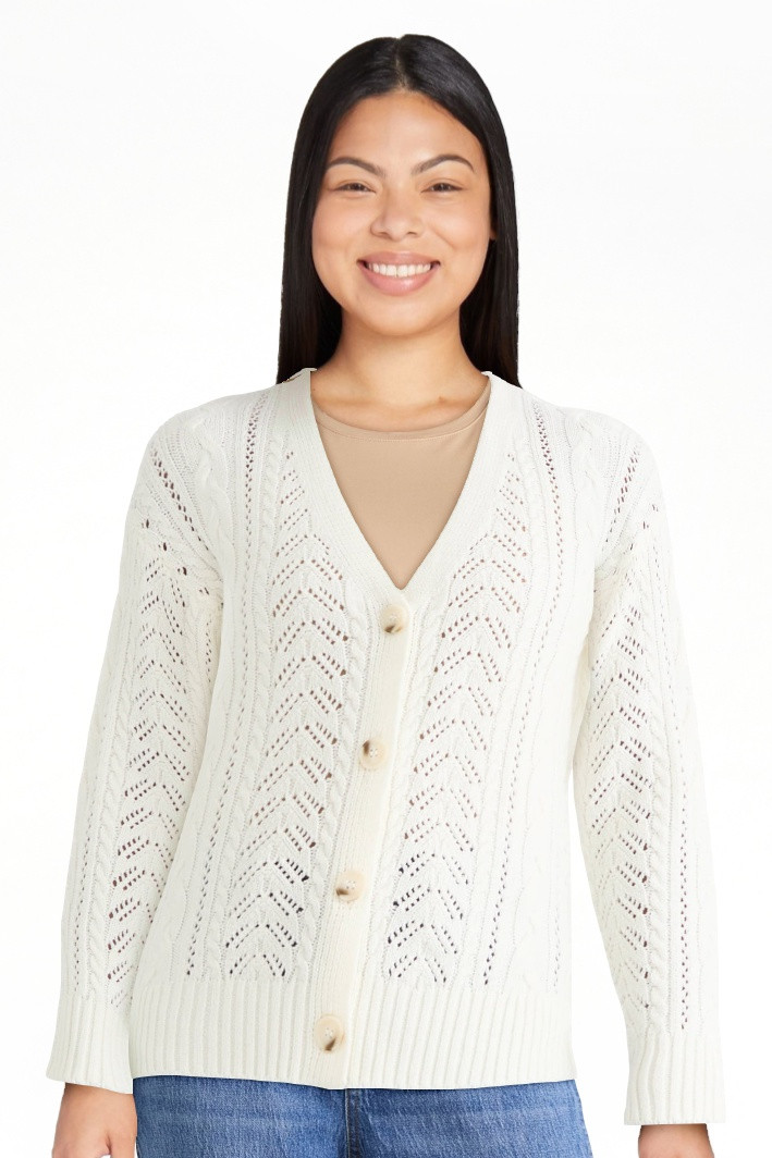 Time and Tru Women's and Women's Plus Cable Knit Cardigan Sweater, Lightweight, Sizes XS-4X | Walmart (US)