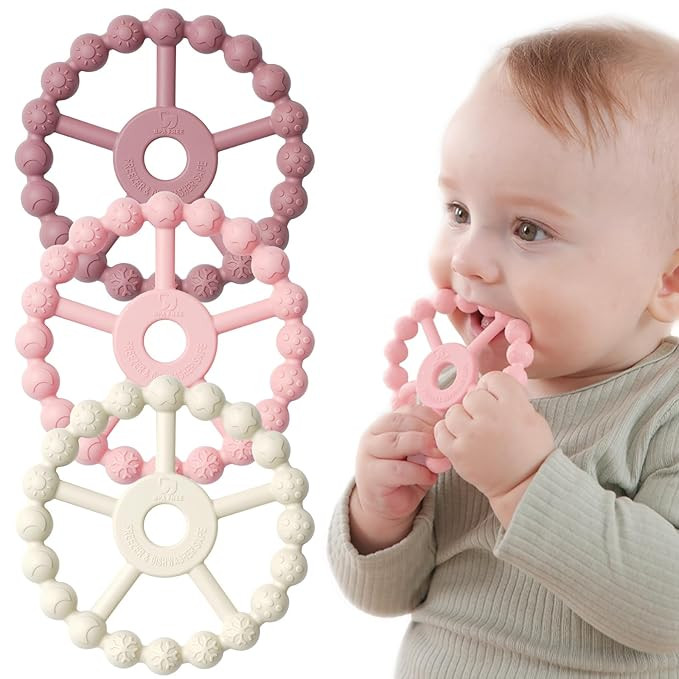 3 Pack Ring Teether Baby Infant Toys, Baby Essentials, Silicone Teething Ring Toys for Babies 0-6... | Amazon (US)