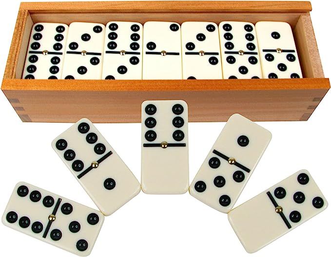 Dominoes Set- 28 Piece Double-Six Ivory Domino Tiles Set, Classic Numbers Table Game with Wooden ... | Amazon (US)