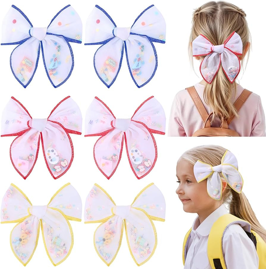 CN 6 PCS Back to School Tulle Hair Bows for Girls, Pencil Bows with Glitter Letter Alligator, Col... | Amazon (US)