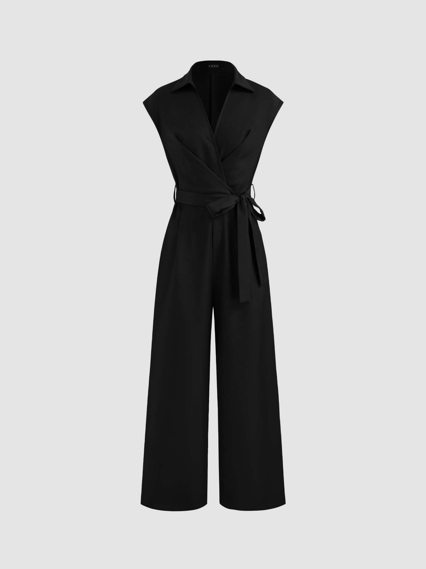 Collar Solid Pocket Wide Leg Jumpsuit With Belt | Cider