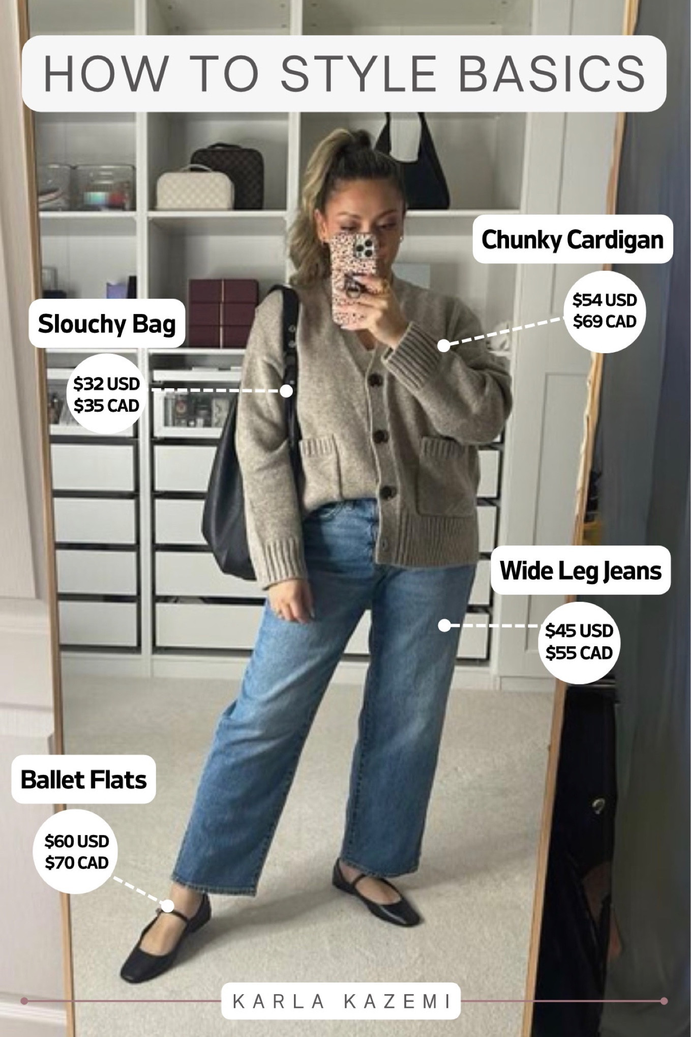 Fix all your styling problems by doing this one thing🙈
Start building your dream closet with ✨BASICS✨
It’s so exciting to buy trending items because they’re so fun and cute and all the things. However, they often leave you feeling like you have nothing to wear, even when you have a closet full of clothes…guilty on this one😅 
I’m finding my style as a mama of 3 and starting with the basics. This is a series I’m so excited to share with you! I’ve started by sharing videos, but here I breakdown outfit formulas that work and basics that are wearable from dropping kiddos off at school, to working at home, and dressing pieces up to fit a nicer occasion. 

OUTFIT BREAKDOWN:
💫 Chunky Cardigan
💫 Wide leg jeans, size 30
💫 Slouchy black bag
💫 Ballet flats

❤️Let’s go on this journey  and build our dream wardrobes together ❤️







Affordable fashion, basics, Fall basics, winter basics, Fall outfit, winter outfit, midsize outfit, outfit formula, how to style ballet flats, how to style button up cardigan, how to style slouchy bag, easy outfit, mom outfit, that girl outfit, that mom outfit, holiday gift idea, Karla Kazemi, Latina. 

#LTKfindsunder100 #LTKstyletip #LTKmidsize