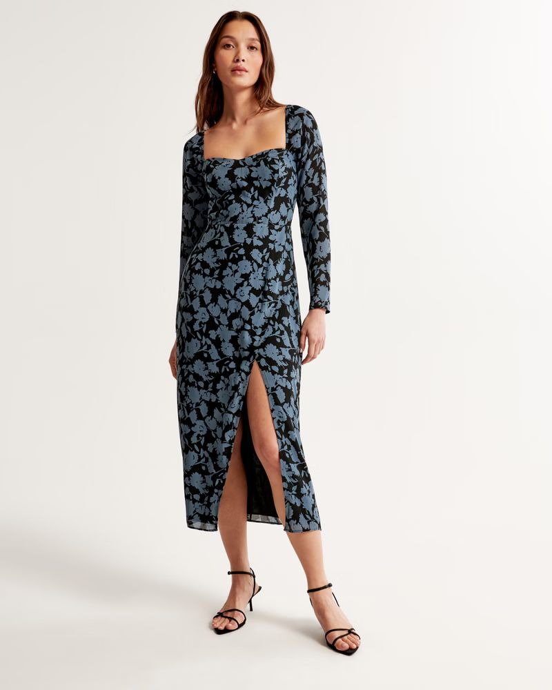 Women's The A&F Camille Long-Sleeve Midi Dress | Women's 20% Off Select Styles | Abercrombie.com | Abercrombie & Fitch (US)