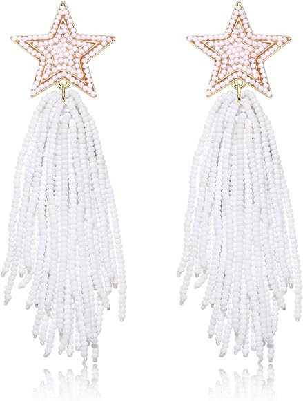 BSJELL Star Earrings Dangling for Women Beaded Star Tassel Drop Earrings Handmade Statement Bohem... | Amazon (US)