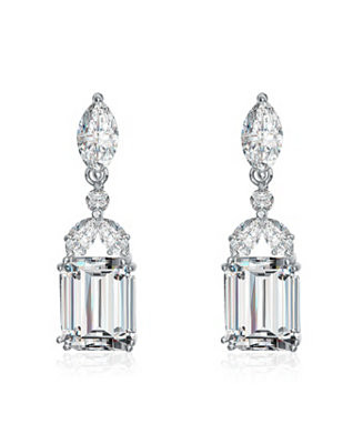 Sterling Silver White Gold Plated Cubic Zirconia Lantern Earrings - Macy's | Macy's