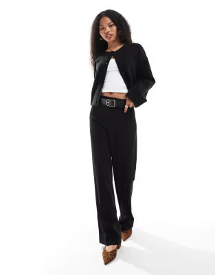 Stradivarius Petite tailored straight trouser in black  | ASOS | ASOS (Global)