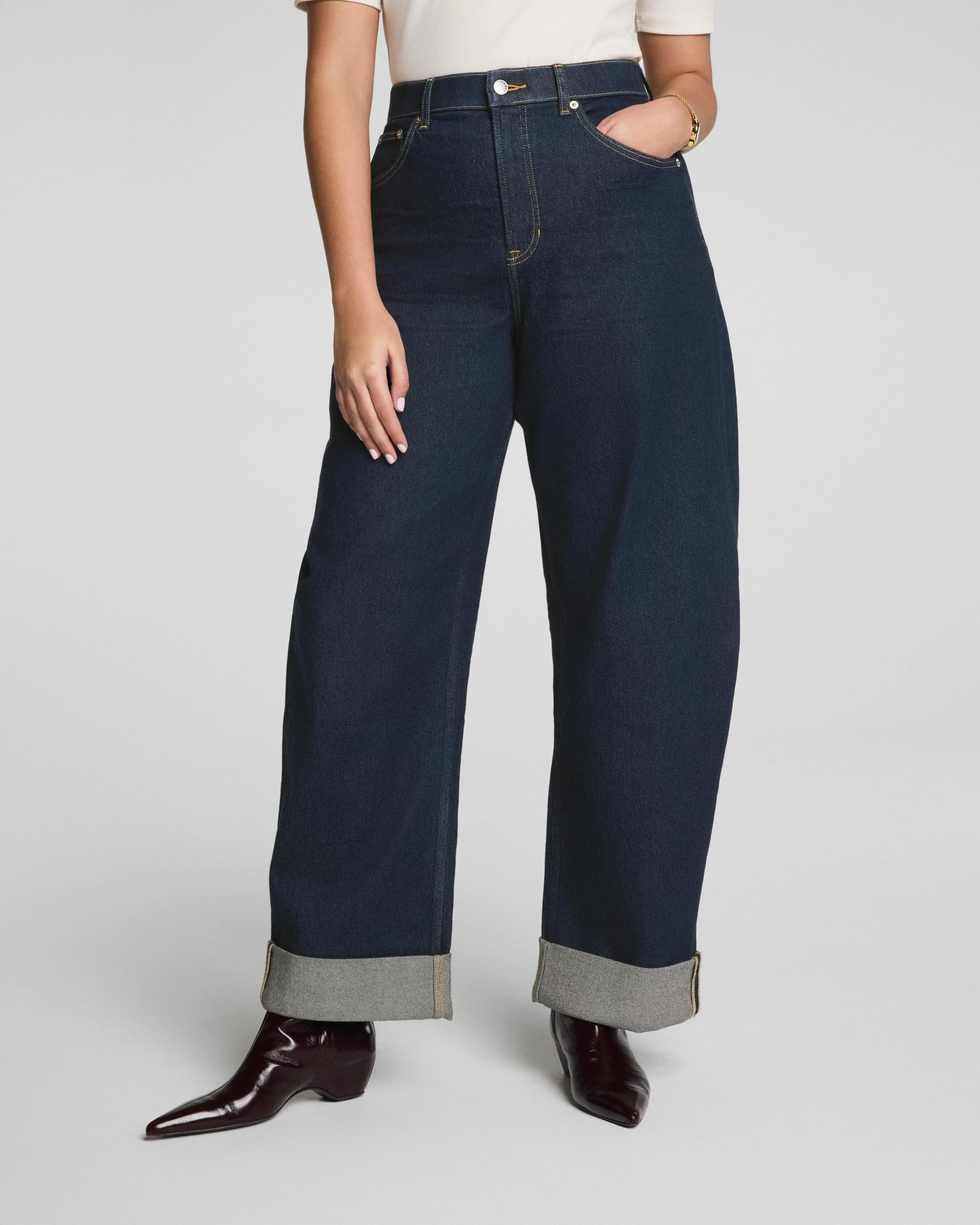 Wide Leg Cuffed Shaping Jeans - Tummy Smoothing Denim | SPANX | Spanx