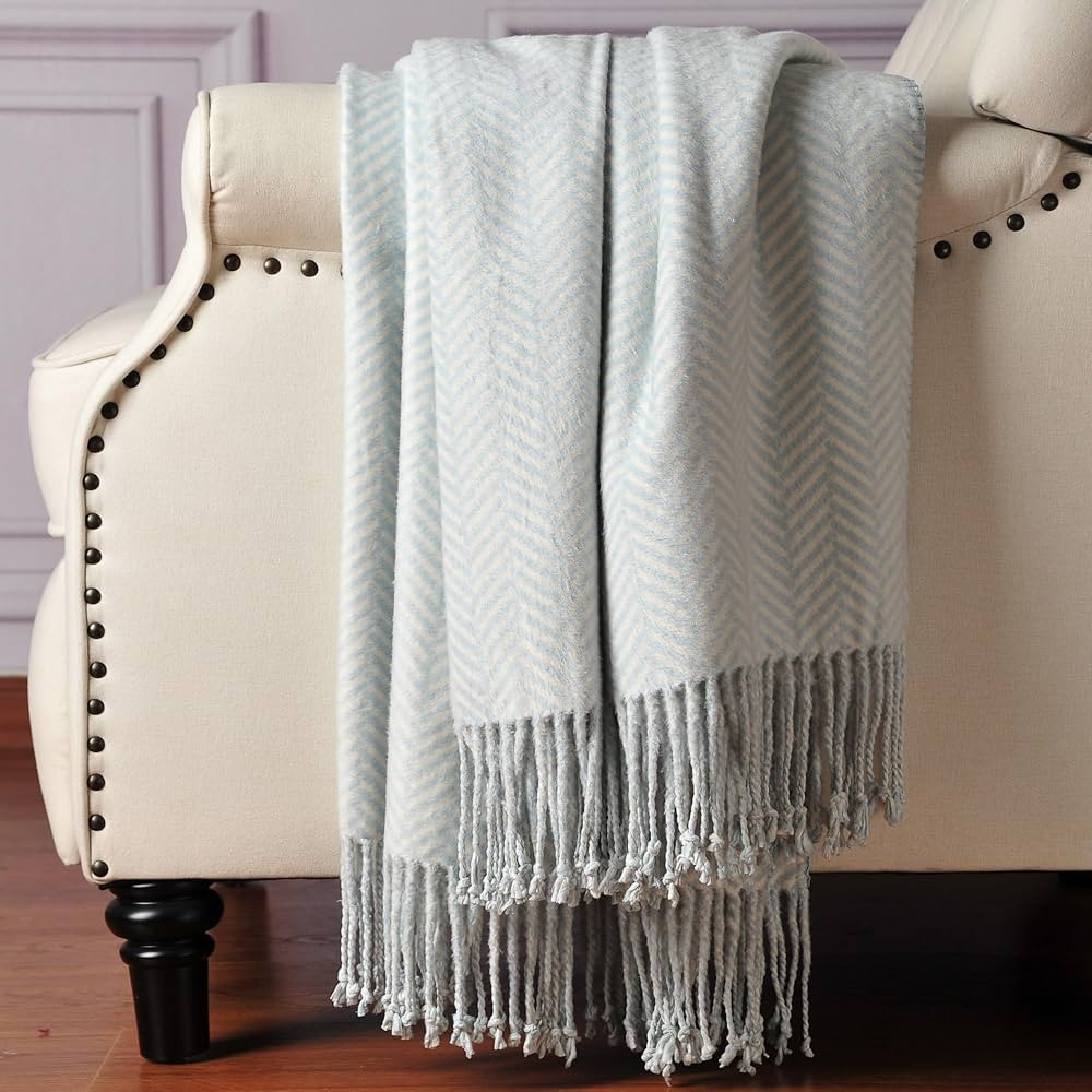 CUDDLE DREAMS Silk Throw Blanket with Hand-Knotted Fringe, Natural, Soft & Breathable (Herringbon... | Amazon (US)