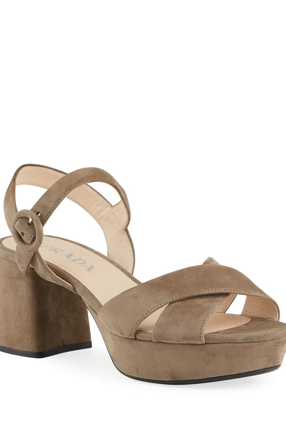 Prada Suede Crisscross Ankle-Wrap 65mm Sandals | Neiman Marcus