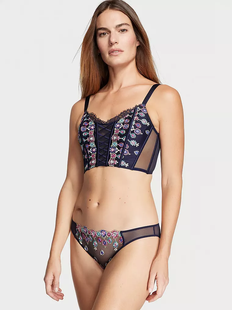 Victoria's Secret Unlined Floral Heart Embroidery Corset Top