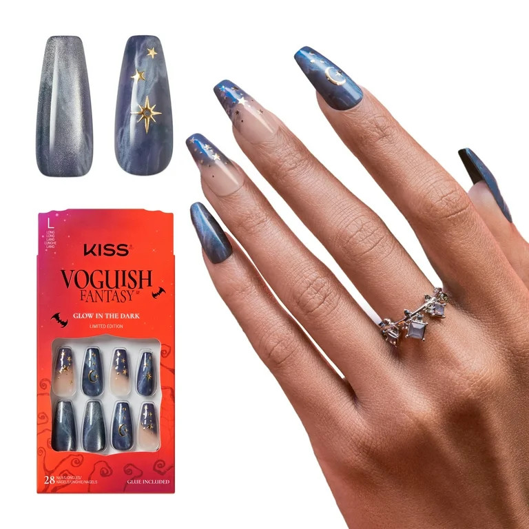 KISS Voguish Fantasy Halloween Press On Nails, ‘Evil Ways’, Blue, Long Coffin, 28 Count | Walmart (US)