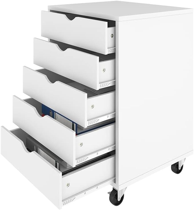 YITAHOME 5 Drawer Chest, Mobile File Cabinet with Wheels, Home Office Storage Dresser Cabinet, Wh... | Amazon (US)