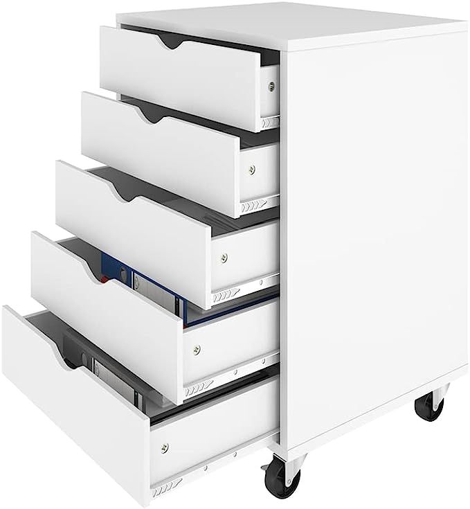YITAHOME 5 Drawer Chest, Mobile File Cabinet with Wheels, Home Office Storage Dresser Cabinet, Wh... | Amazon (US)