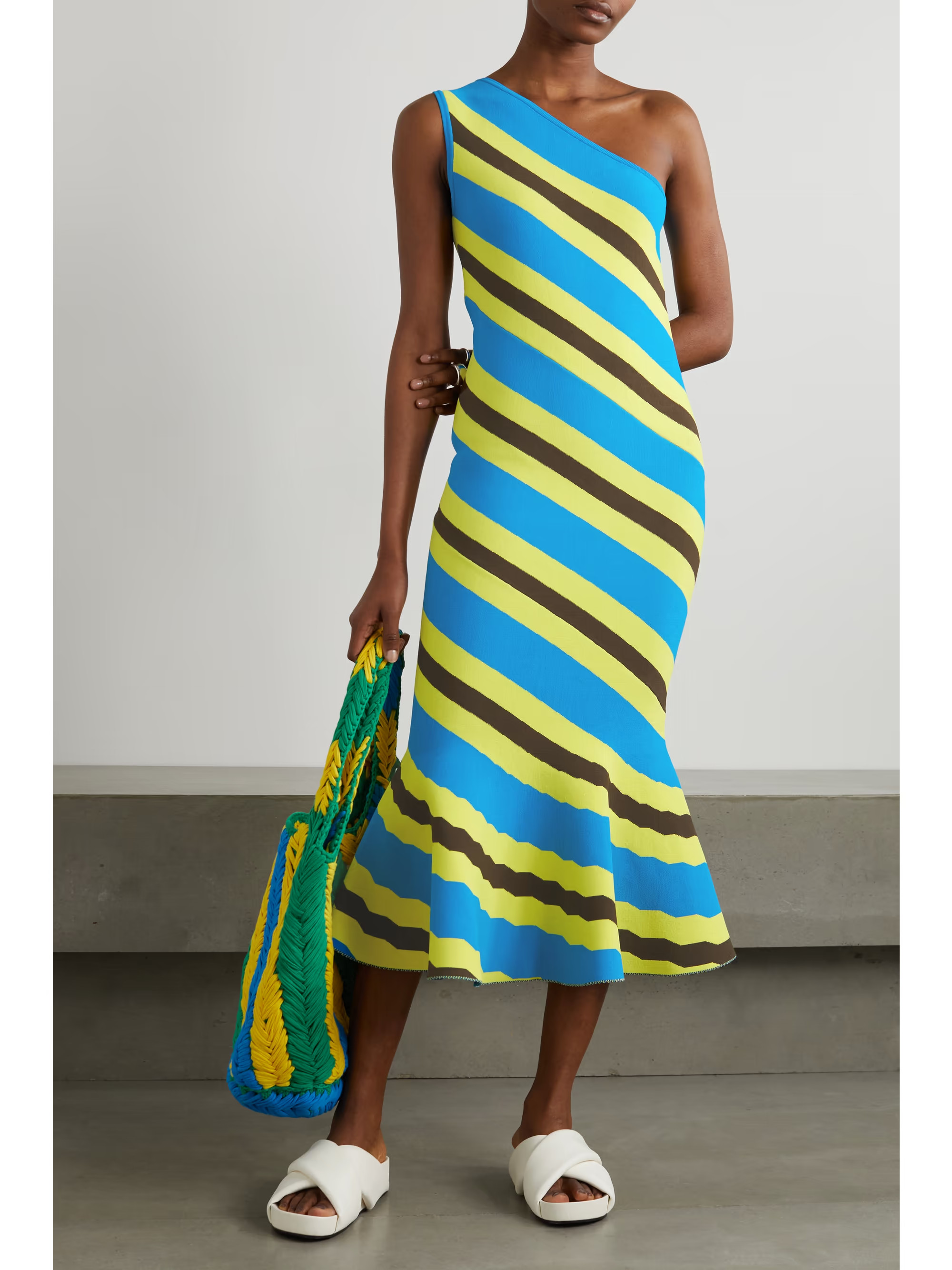One-shoulder striped jacquard-knit midi dress | NET-A-PORTER (UK & EU)