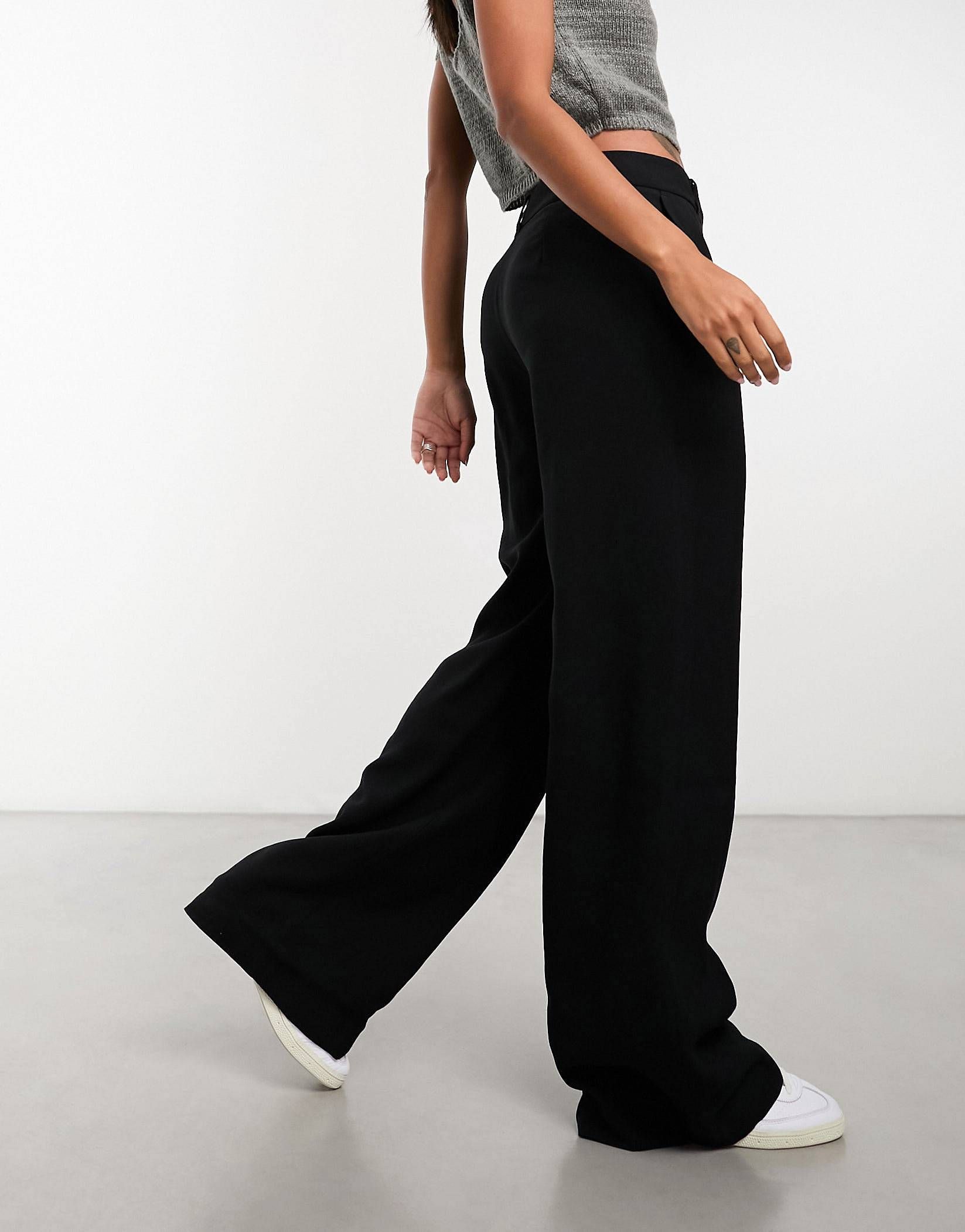 Mango pleat front straight leg tailored trousers in black | ASOS (Global)