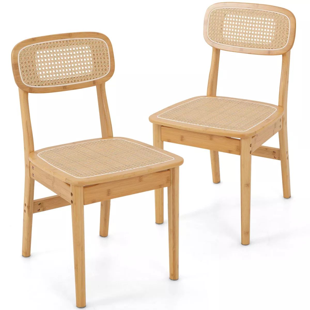 Costway Rattan Accent Chairs Set of 2 Bamboo Frame Cane Woven Backrest &Seat Dining Room | Target